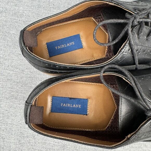 Fairlane Shoes Mens 13 Black Oxfords Leather Wingtip Classic‎ Office Preppy - Picture 14 of 16